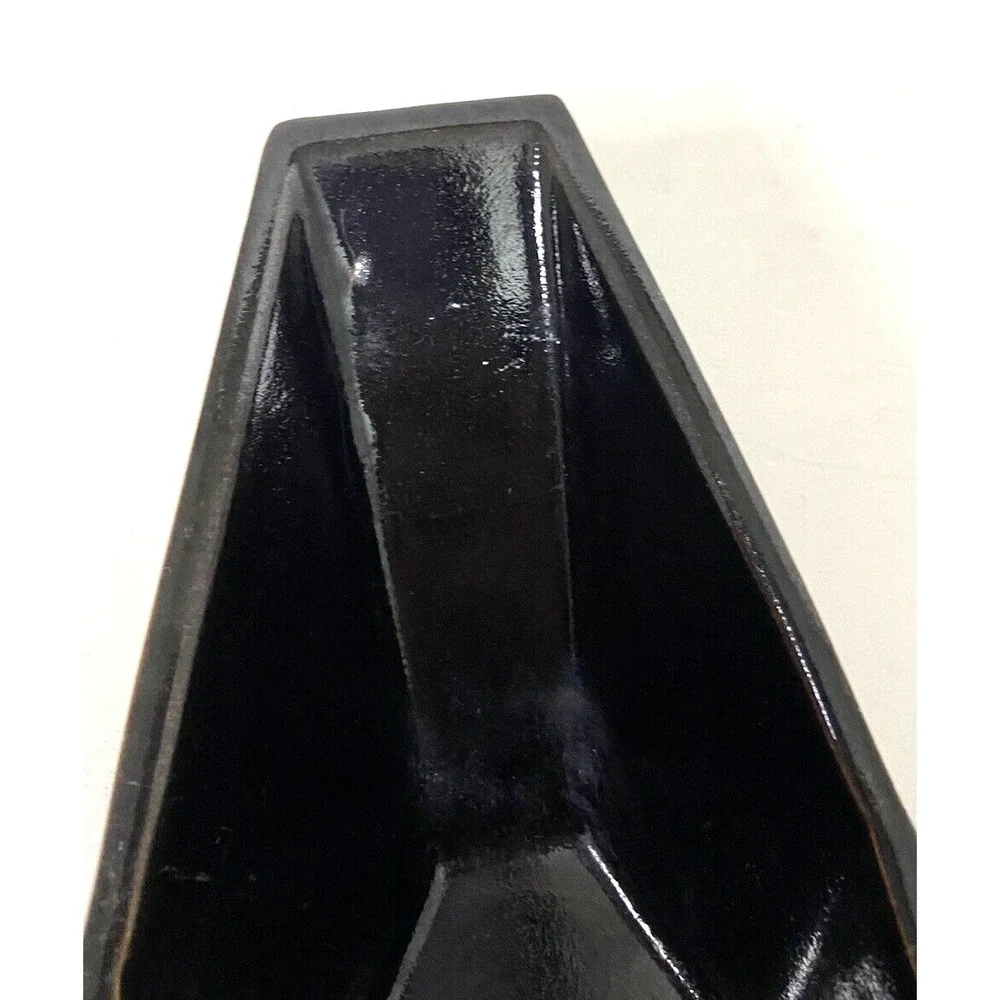 Yamasan Ikebana Pottery Planter Vase Black Glazed Skinny Octagonal Japan Marked